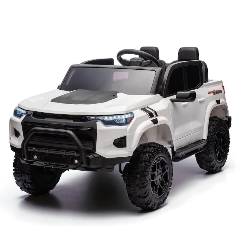 24V Kids Ride-On Electric Pickup, Two-Seater, 4WD, 800W Motors, Remote Control, Bluetooth, USB, Safety Belt for Kids 3+ - White