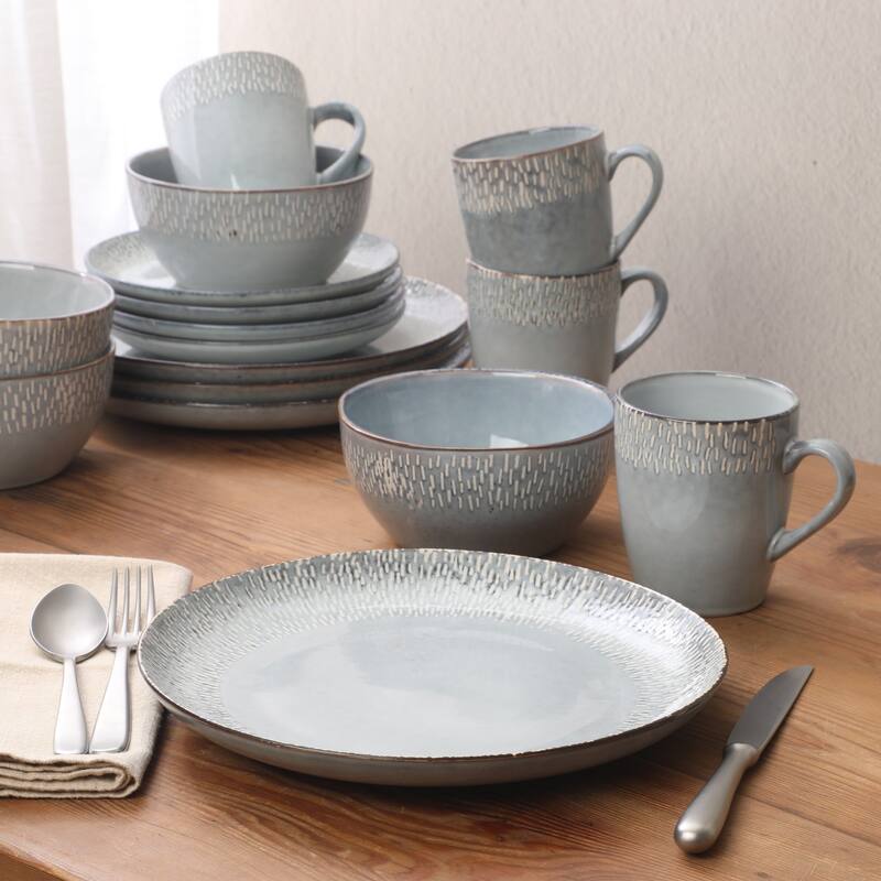 Gibson Elite Jasper 16 Piece Plates and Bowls Reactive Glaze Dishes Stoneware Ceramic Dinnerware Set - Service for 4