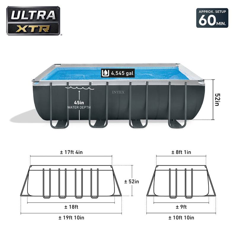 Intex 18ft x 9ft x 52in Ultra XTR Rectangular Pool, Floats (2 Pack), and Cooler