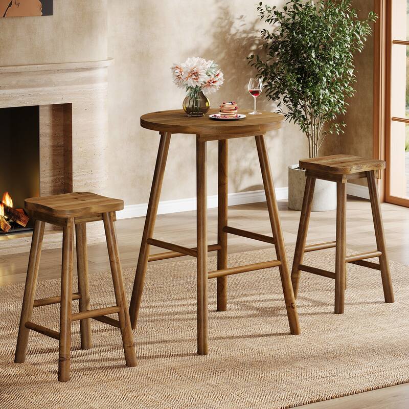 Round Bar Table with Chairs, 37.4" High Solid Wood Pub Table