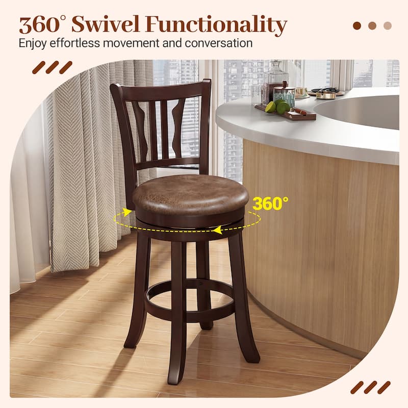 Gymax 26'' Counter Height Swivel Bar Stools Set of 2 w/Back & Faux