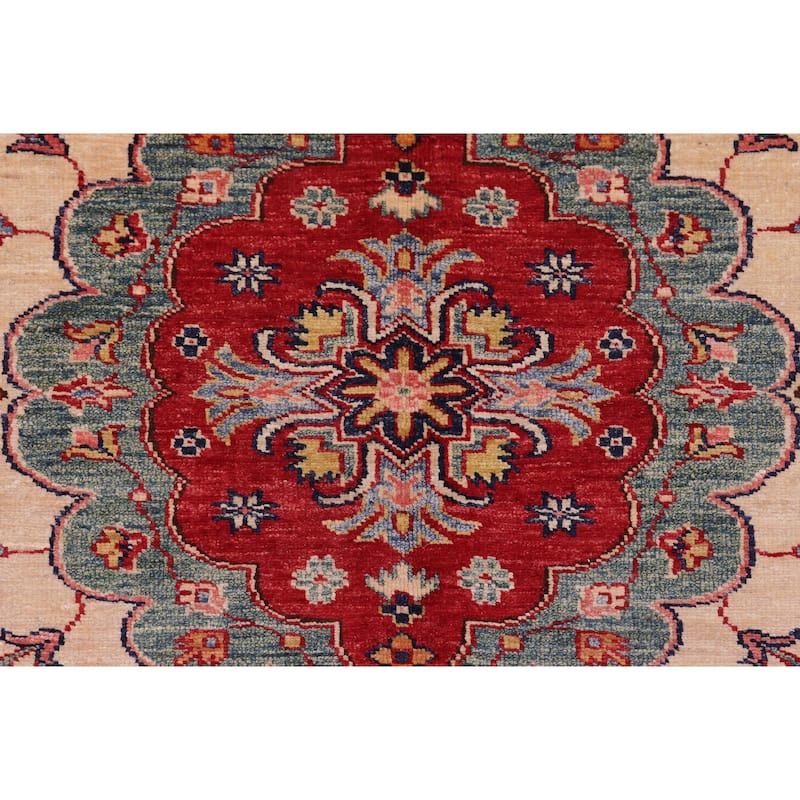 Southwestern Super Kazak Nyla Blue/Red Hand Knotted Wool Rug - 8'9'' x 12'4''