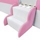preview thumbnail 60 of 70, Twin/ Full/ Queen/ King Size Upholstered Kids Floor Bed Frame with Guardrail and Little Stairs, Soft PU Platform Bed