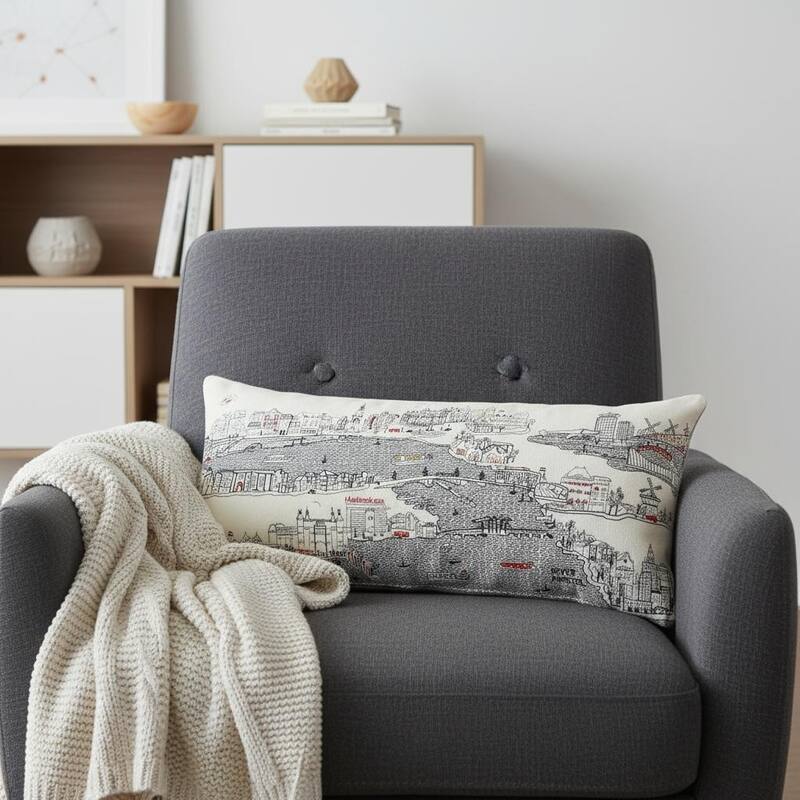 HomeRoots 14" X 35" Cream Amsterdam Daylight Skyline Lumbar Decorative Pillow