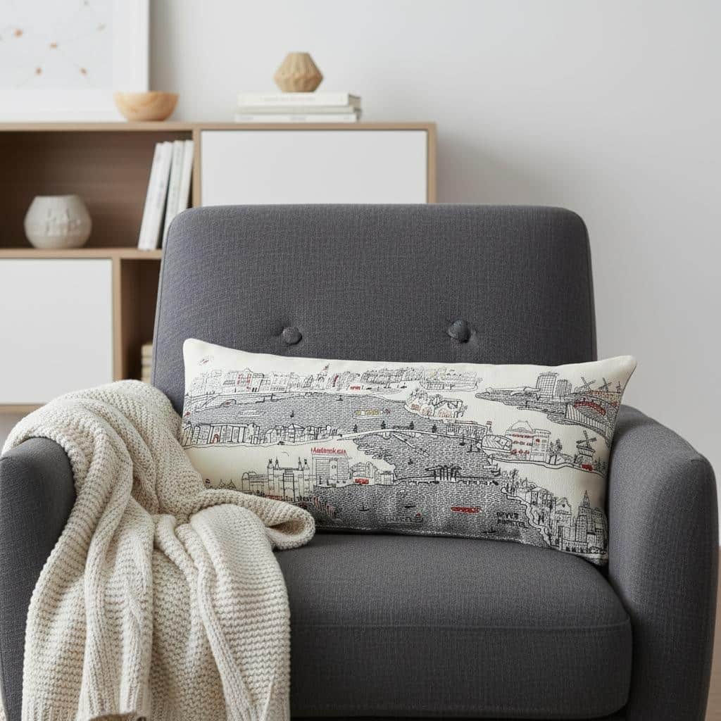 HomeRoots 14" X 35" Cream Amsterdam Daylight Skyline Lumbar Decorative Pillow