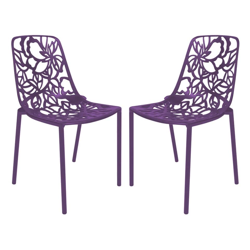 Devon Modern Aluminum Outdoor Dining Stackable Patio Chairs (Set of 2) with UV-Resistant Cutout Design for Deck, Garden & Porch