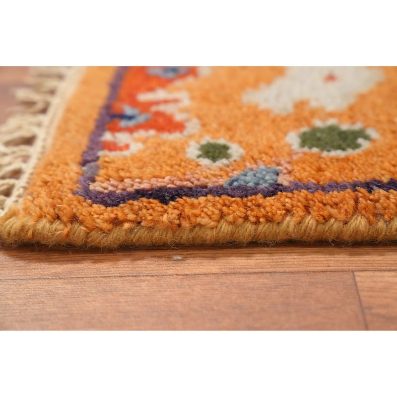 Hand Knotted Oriental 100% Wool Carpet Transitional All-Over Oranges & Rust Oushak Runner Rug - 7' 11'' X 2' 6''