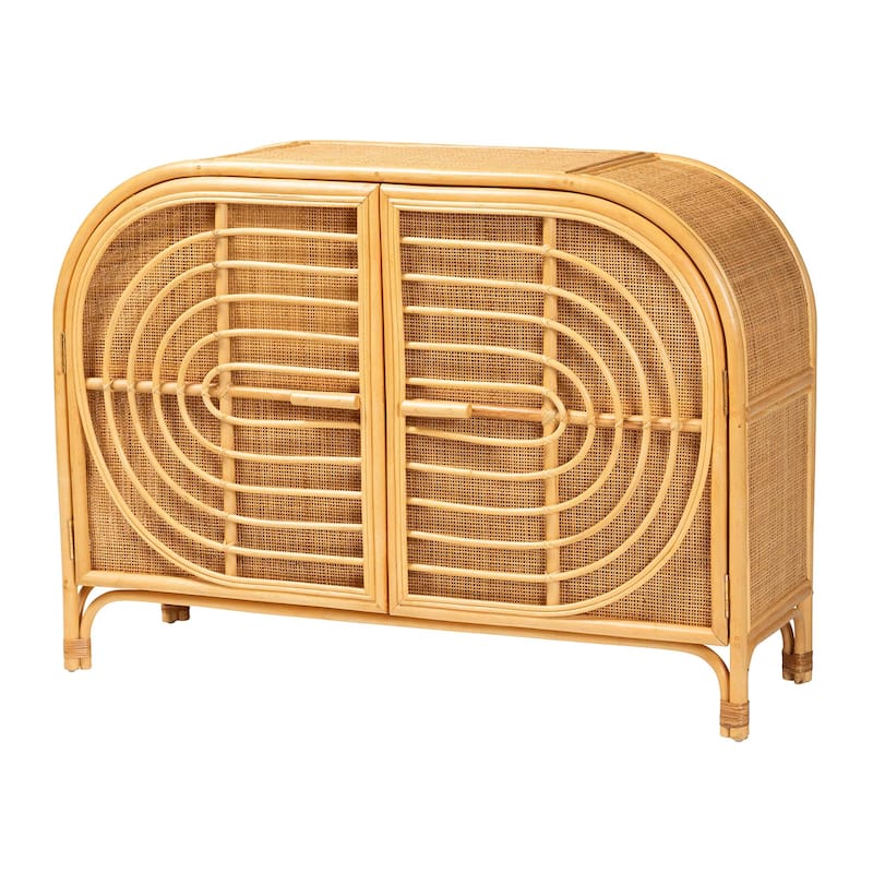 bali & pari Ovalet Modern Bohemian Natural Brown Rattan 2-Door Sideboard