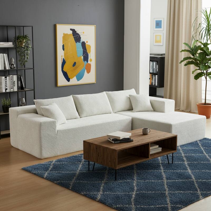 103.54" L-Shaped Modern High-Density Sponge Velvet Modular Sectional Sofa with Chaise & Pillows