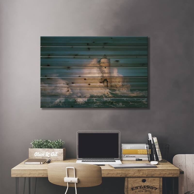 The Lighthouse Mangiabarche Print On Wood by Daniele Atzori - Multi-Color