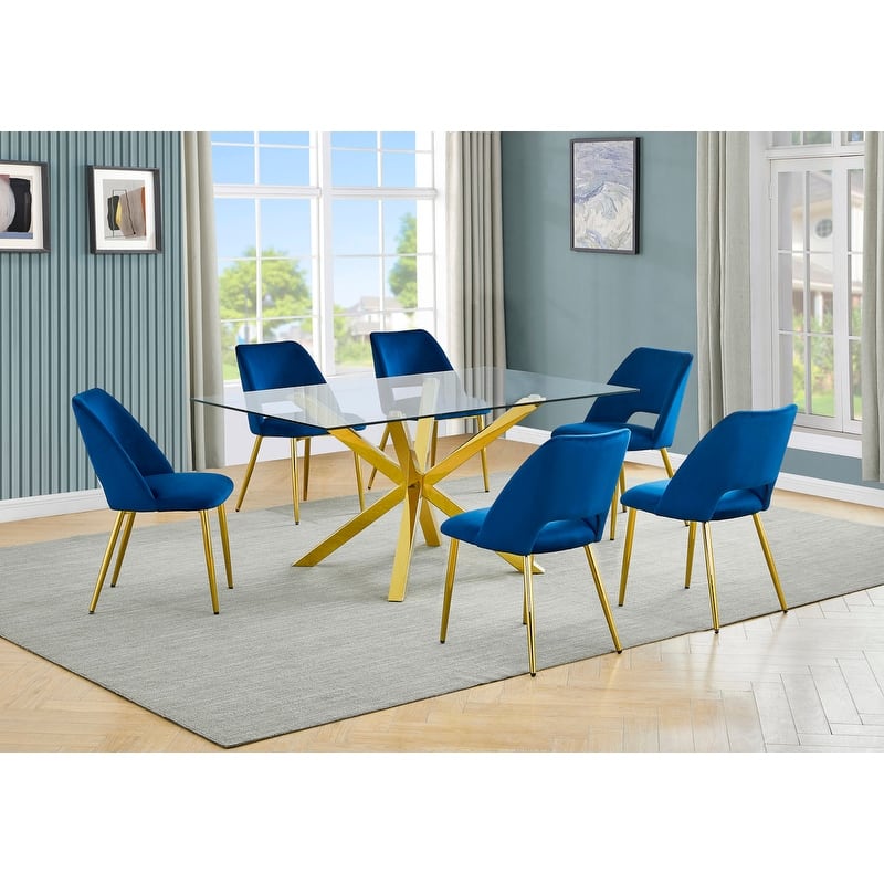 Best Quality Furniture Glass Dining Set with Gold Chrome Finish