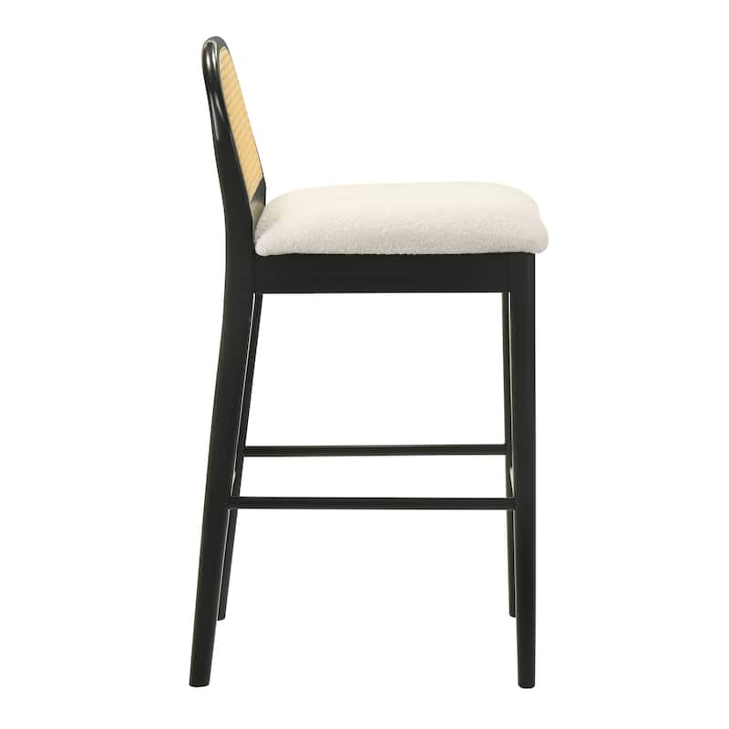 Lucio Modern Farmhouse Wood Counter Height Kitchen Bar Stool with White Boucle Fabric Upholstered Seat