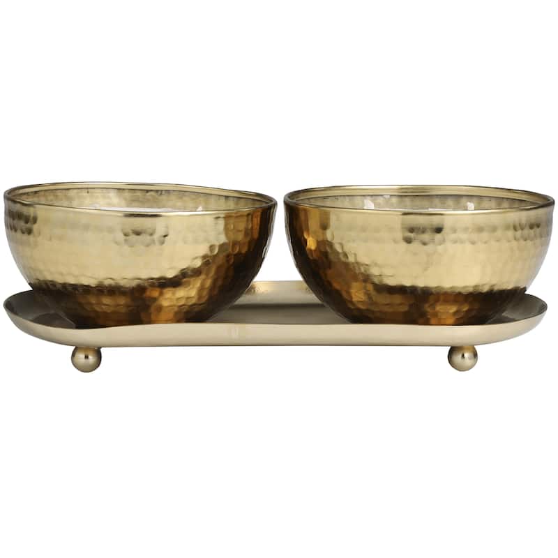 Metal Scented Hammered 12 oz 2 Wick Decorative Candle with White Wax - Set of 2 Gold, Copper, Silver - Roche River Decor
