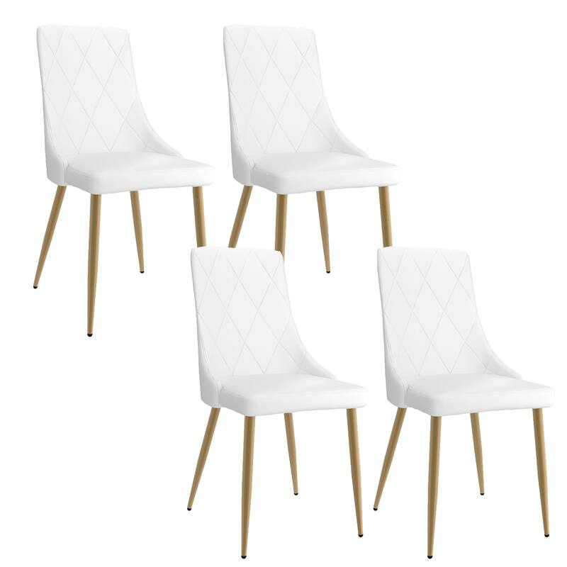 Contemporary Faux Leather and Metal Dining Chair, Set of 4 - Black and Aged Gold