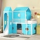 preview thumbnail 1 of 13, Twin Size Loft Bed with Slide and Ladder, Tent and Tower, Blue