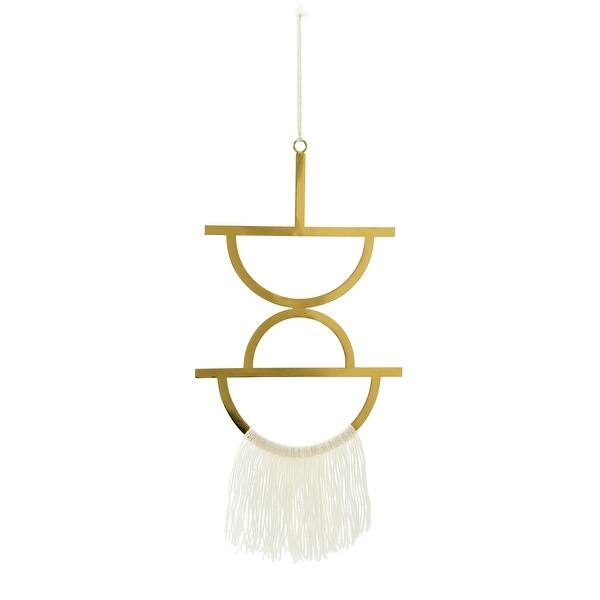 slide 2 of 3, Geometric Metal Wall Hanging with Tassel 30 x 12