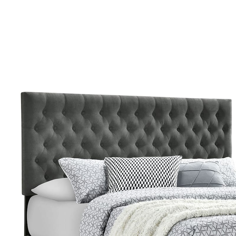 Grey Upholstered Full Storage Panel Bed with Button-Tufted Headboard