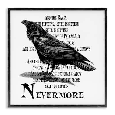 Stupell Black Crow Raven Creepy Halloween Text Quote Framed Wall Art - White
