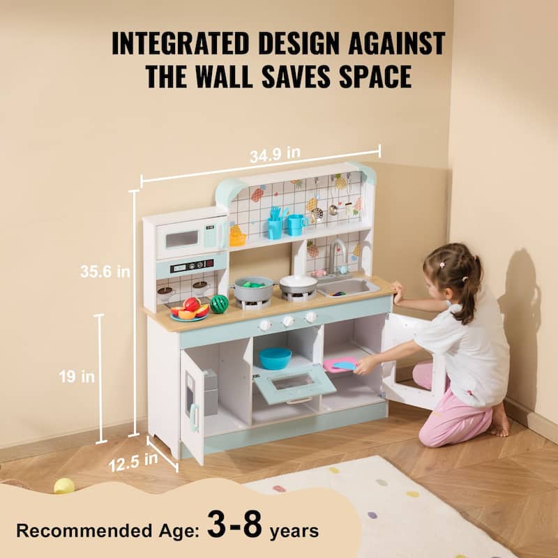 24 Piece Wooden Kids Kitchen Playset Cooking Play Toy Ideal Gift for Children - 34.9 x 12.5 x 35.6 in