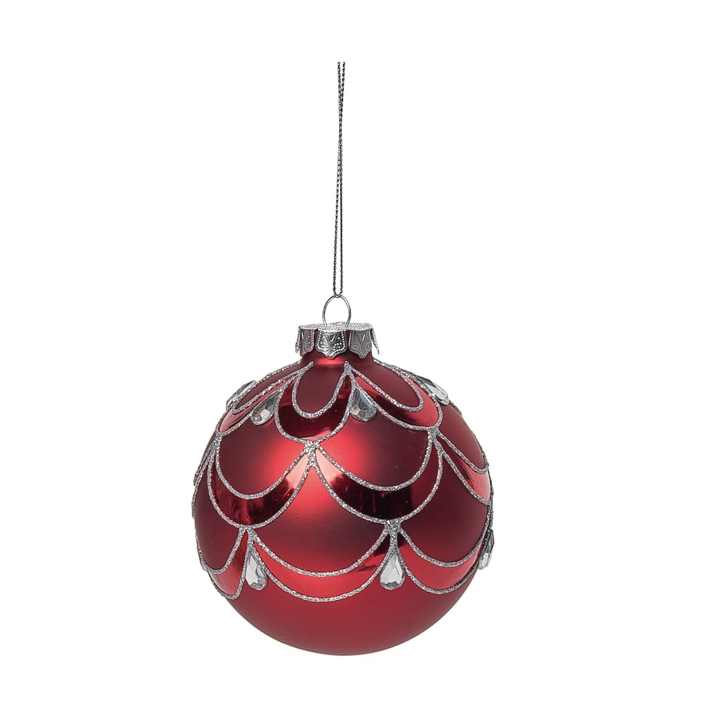 Transpac Glass 4 in. Red Christmas Ornate Ornament