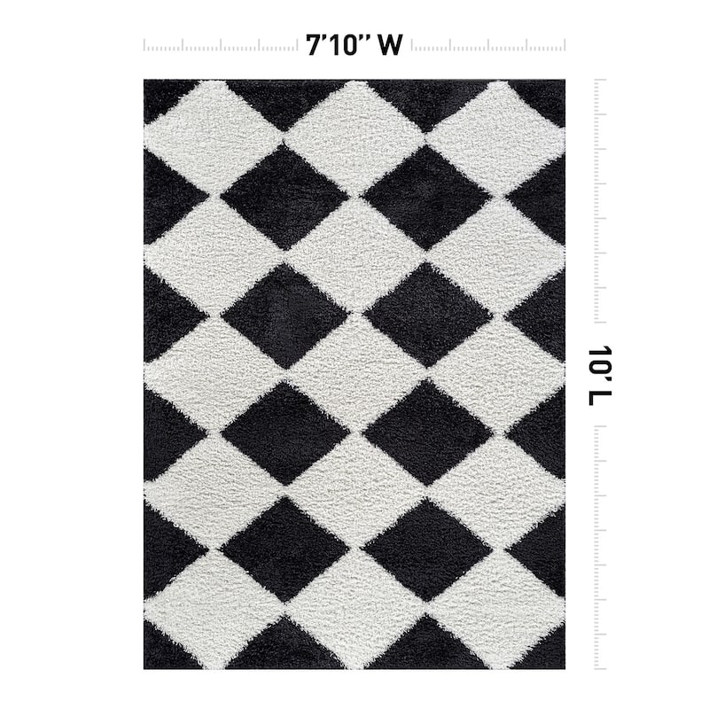 Diamond Wave Shag Rug - Cozy Feel for Living Room, Bedroom, or Entryway - Anthracite Dark Gray - Medium Pile