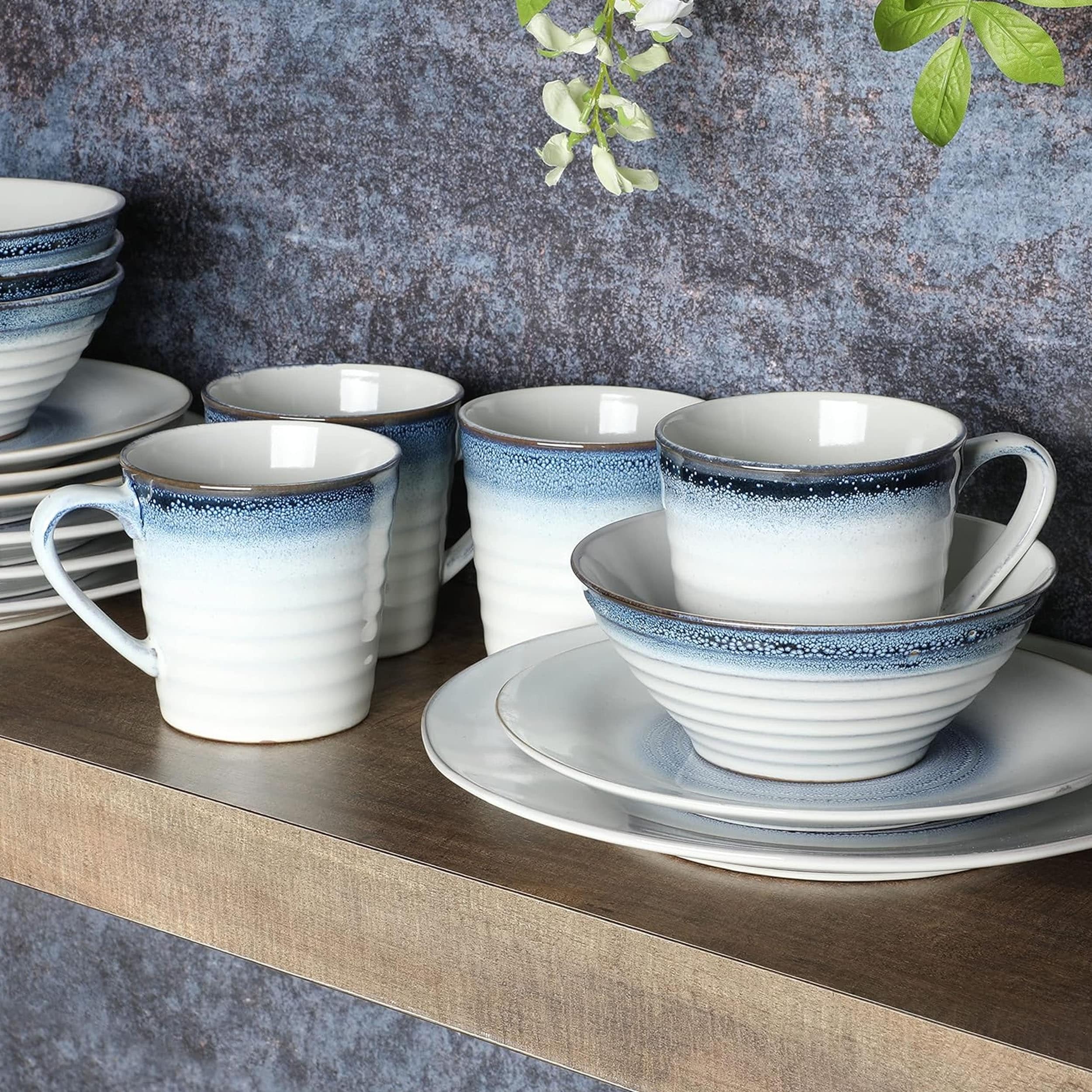 Gibson Elite Spiral Embossed 16 Piece Stoneware Dinnerware Set in Blue Service for 4