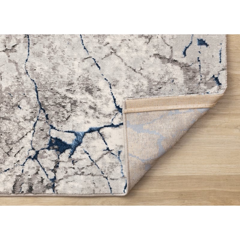 Blue Grey White Cracked Design Soft Polyester Rug