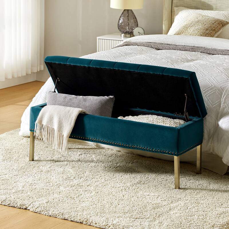 Egmont Contemporary Velvet Flip-Top Storage Bench by HULALA HOME - TEAL