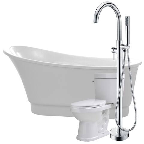 Prima 67 in. Acrylic Soaking Bathtub in White with Kros Faucet and Talos 1.6 GPF Toilet