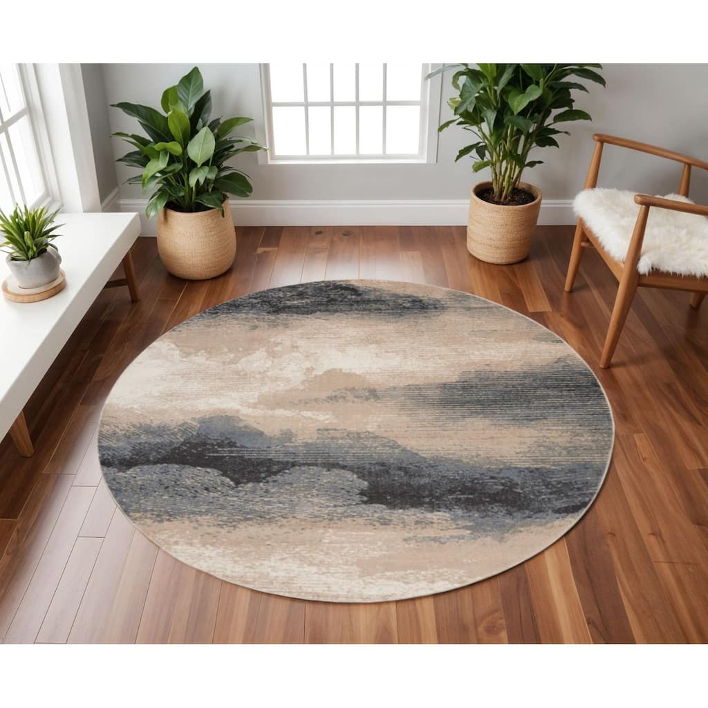 Huval Power Loomed Geometric Abstract Modern Non Skid Stain Resistant Area Rug By HomeRoots - 94' X '94' X '0.5