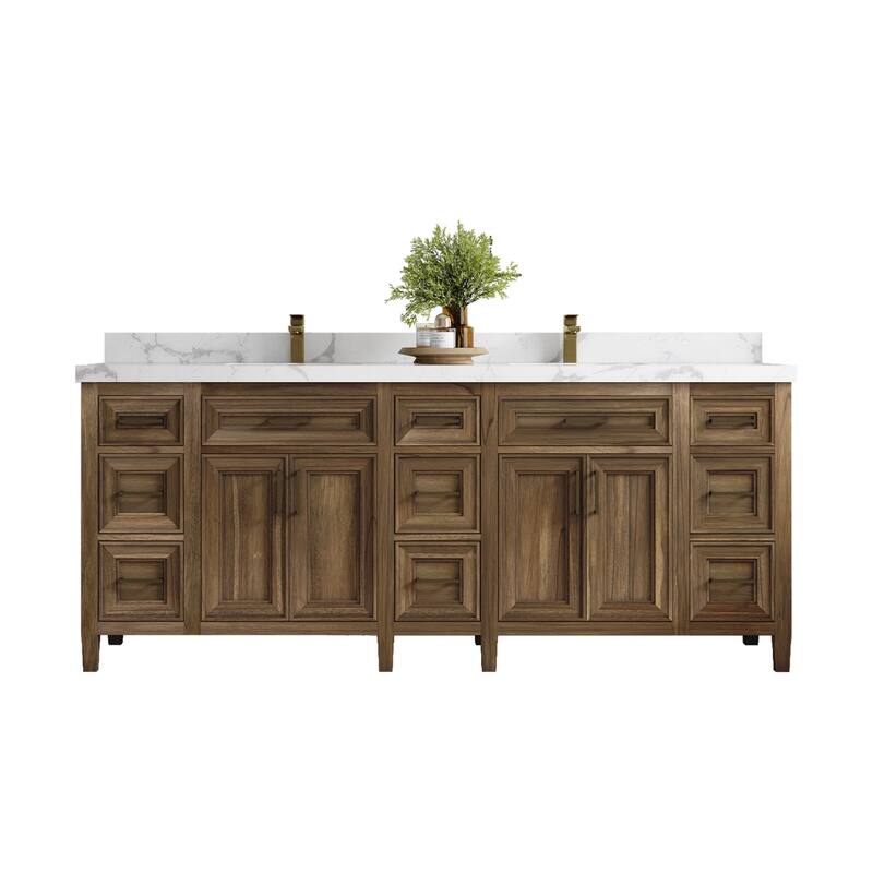 Willow Collections 84 in. W x 22 in. D Santa Monica Teak Double Sink Bathroom Vanity with Countertop