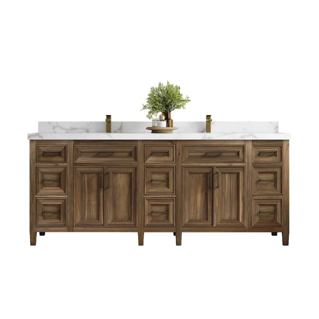 Willow Collections 84 in. W x 22 in. D Santa Monica Teak Double Sink Bathroom Vanity with Countertop