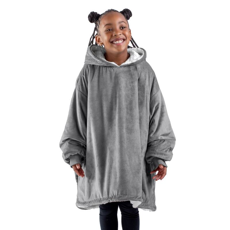 Bare Homey B-Cozy Oversized Sherpa Wearable Blanket - Youth - Grey
