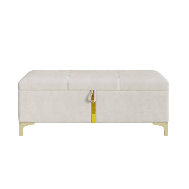 Elegant Upholstered Storage Ottoman,Storage Bench with Metal Legs for Bedroom,Living Room,Fully Assembled Except Legs