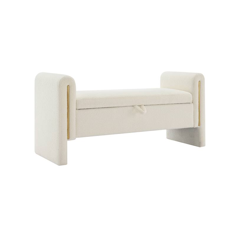 Modern Teddy Bed End Bench with Arms, Plush Upholstered Ottoman Footrest with Storage, Comfy Window Bench for Bedroom