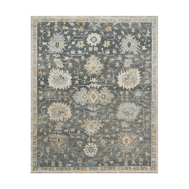 Oushak Wool Olive Green Traditional Hand Knotted Oriental Area Rug - 7' 11'' x 9' 9''