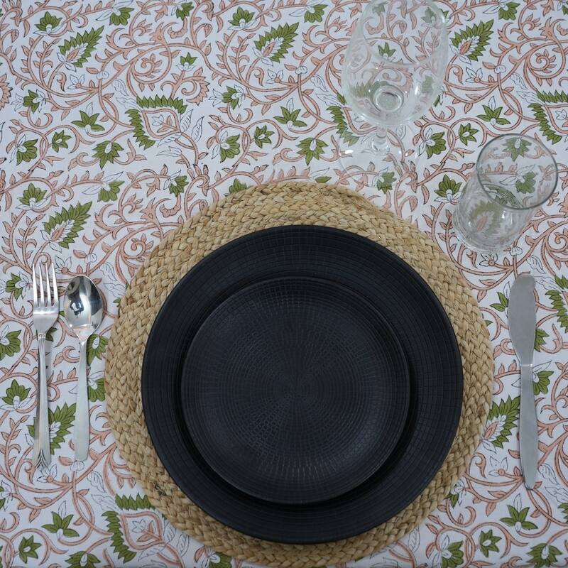 Fabdivine Handmade Block Print Cotton Brown Table Cover or Cloth Dining, Farmhouse & Kitchen Décor