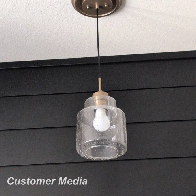 Yarge Modern Farmhouse Drum Wire Kitchen Bathroom Pendant with Art Glass Shade