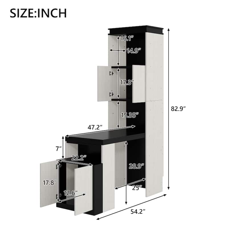 Modern Full Size Murphy Bed with Desk and Storage Shelves and Cabinets, Foldable Hidden Wallbed Bed for Bedroom, Apartment