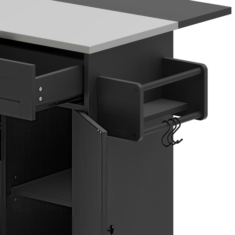 Moasis Wooden Kitchen Island with Drop Leaf Rolling Cart Extra Large Work Surface and Storage Drawers Towel Spice Rack