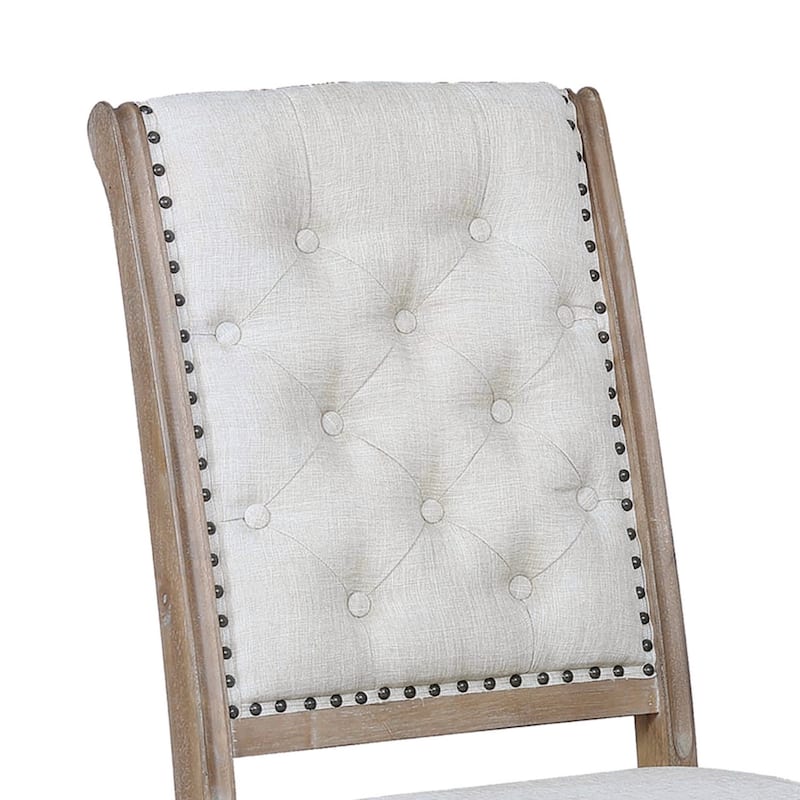 Button Tufted Fabric Side Chair with Cabriole Legs,Set of 2,Brown and Cream