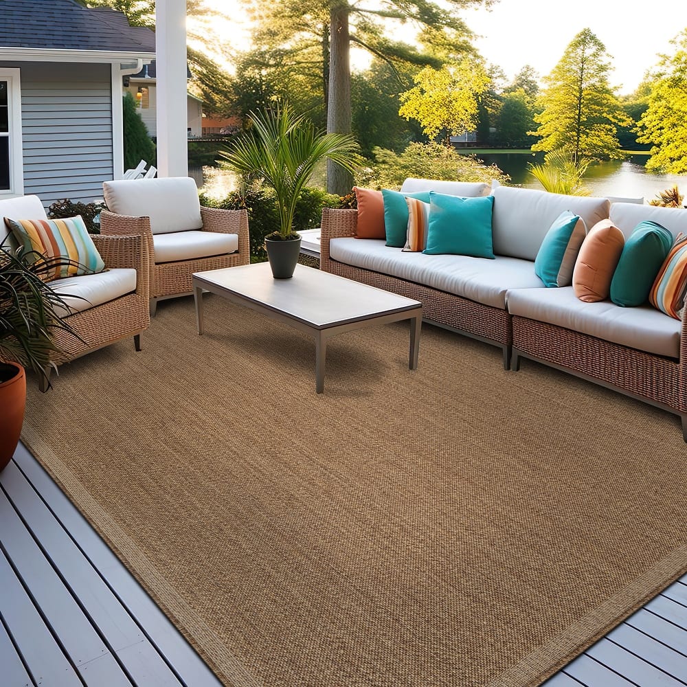 World Rug Gallery Border Indoor/Outdoor Flat Woven Area Rug