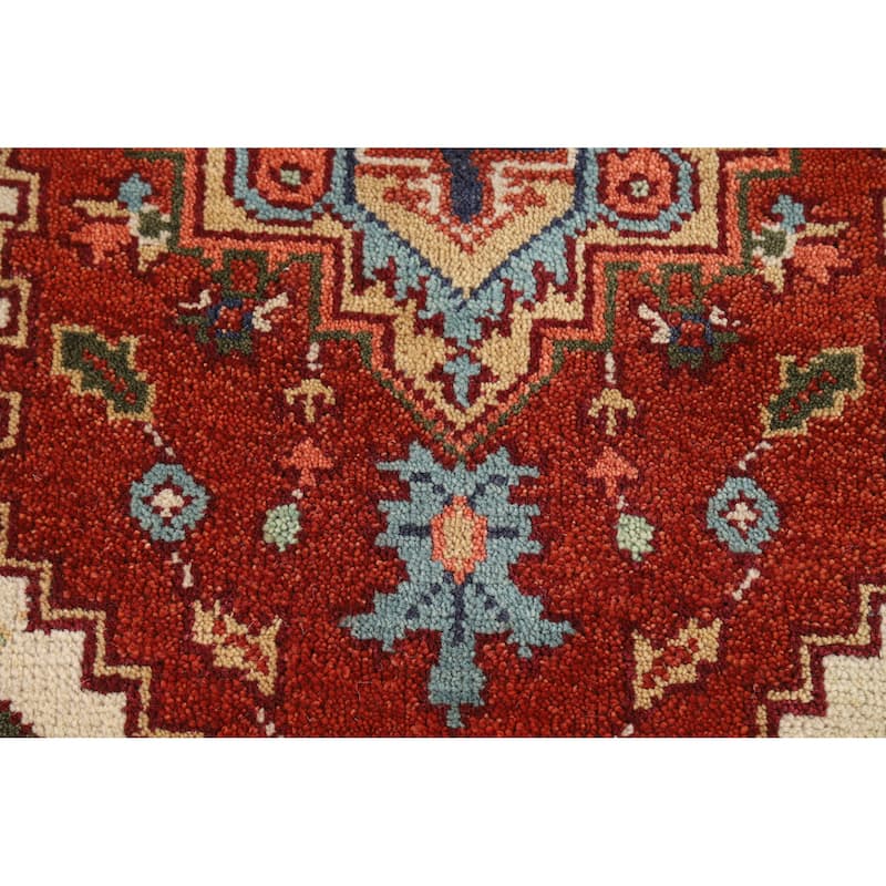 Hand Knotted Oriental 100% Wool Carpet Traditional Medallion Oranges & Rust Heriz (serapi) Area Rug - 5' 2'' X 2' 11''