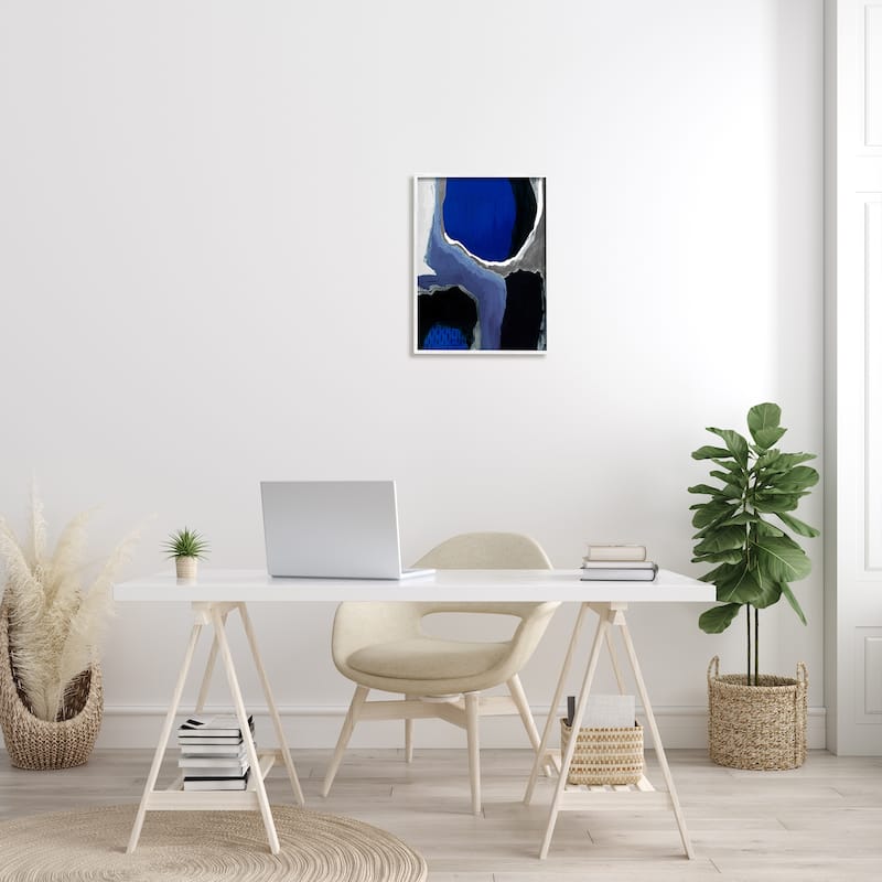 Stupell Abstract Masculine Cobalt Blue Grey Black Design Framed Wall Art