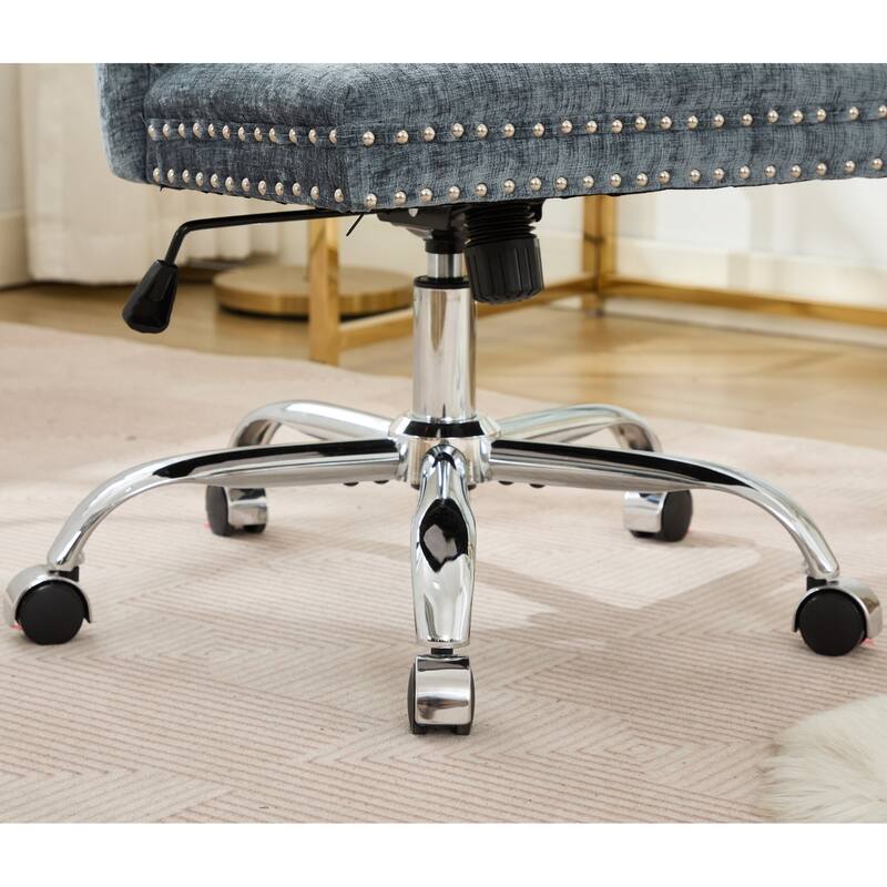 GDF Studio - Modern Chenille Tufted Upholstered Office Chair with Chrome Metal Base with Nailhead Trim and High-Rebound Cushion