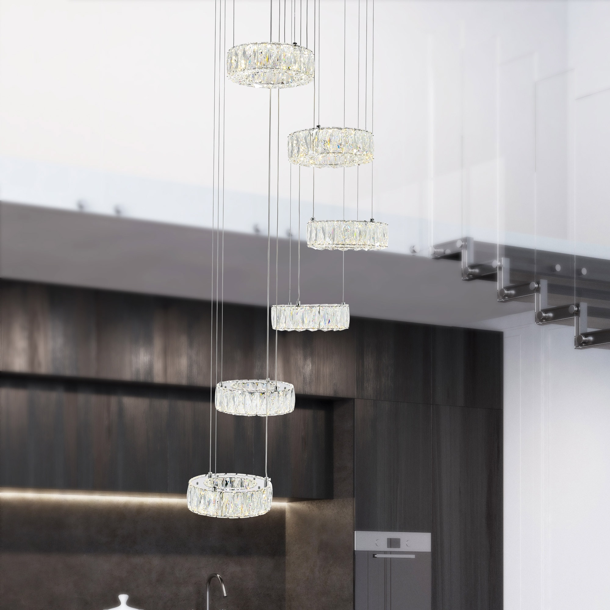 CWI Lighting Madeline Integrated LED 6 Ring Chrome Chandelier