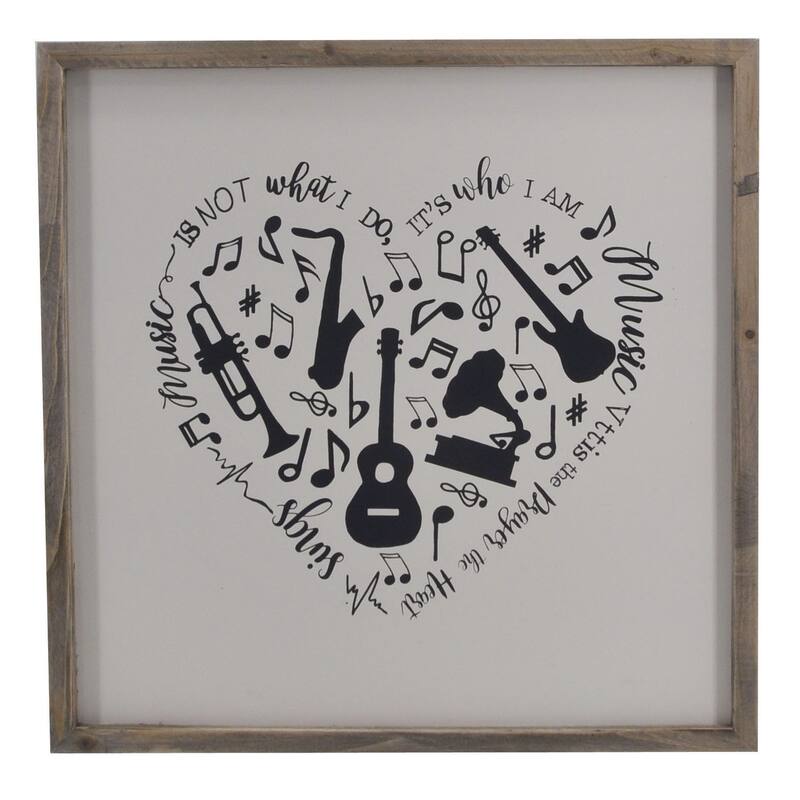 HomeRoots 16" X 16" Black And White Heart Music Wood Square Framed Art