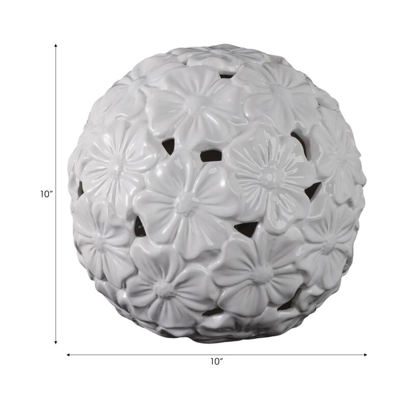 Stoneware and Porcelain Floral Sphere Decorative Garden Statuary