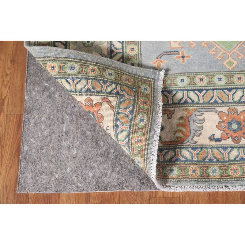 Hand Knotted Oriental 100% Wool Carpet Traditional Geometric Greys & Charcoal Kazak Area Rug - 9' 10'' X 6' 10''