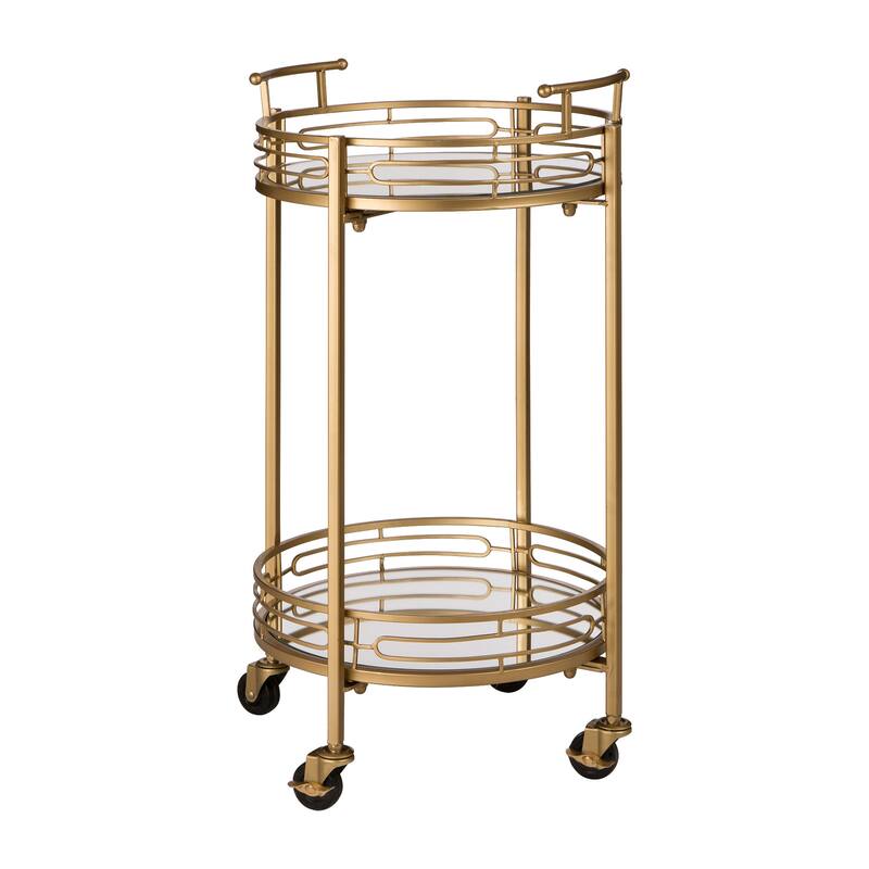 Glitzhome 30"H Deluxe 2-Tier Metal Round Mirrored Bar Cart - Gold